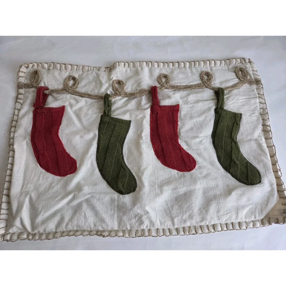 Pier 1 Imports Christmas Stocking Throw Pillow 19x13 Rope Trim Linen Blend